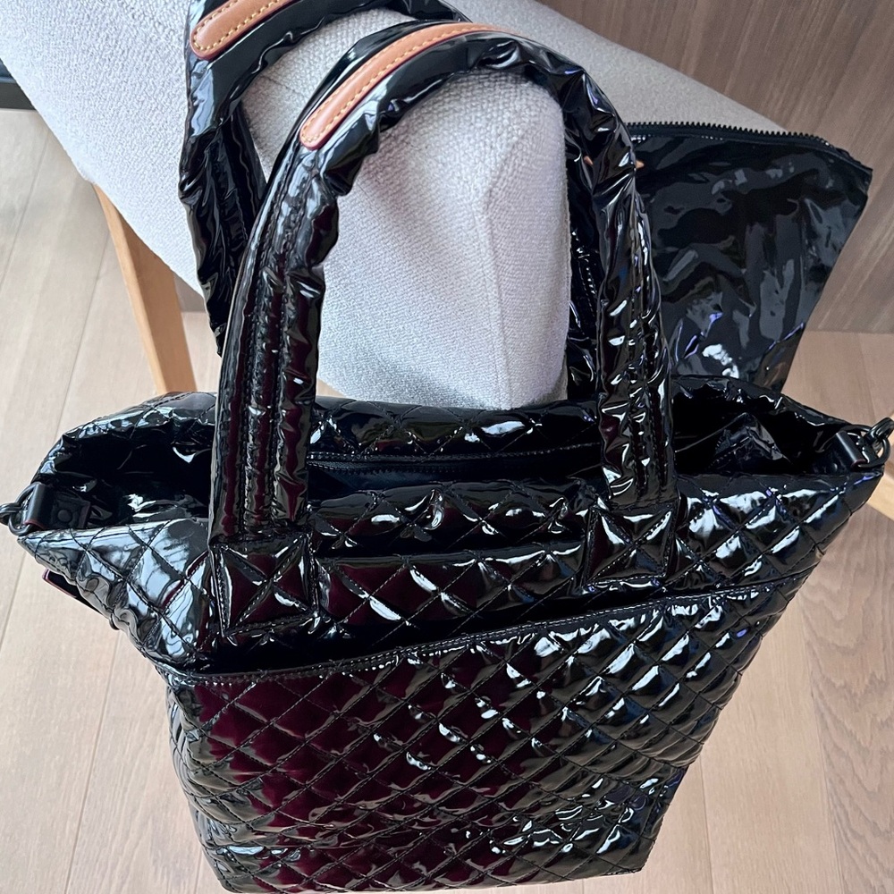 MZ Wallace Deluxe Metro black patent quilted tote NWOT